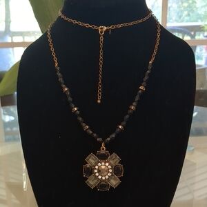 Avon Black And Gray Rhinestone Floral Necklace
